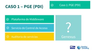 CASO 1 – PGE (PDI)
Plataforma de Middleware
Servicio de Control de Acceso
Auditoria de servicios
?Genexus
Caso 1: PGE (PDI)
 
