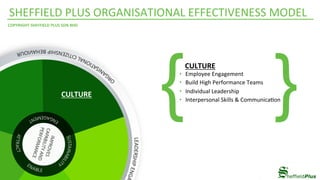 SHEFFIELD	PLUS	ORGANISATIONAL	EFFECTIVENESS	MODEL	
COPYRIGHT	SHEFFIELD	PLUS	SDN	BHD	
				CULTURE	
•  Employee	Engagement	
•  Build	High	Performance	Teams	
•  Individual	Leadership	
•  Interpersonal	Skills	&	Communica4on	
{ }CULTURE	
 