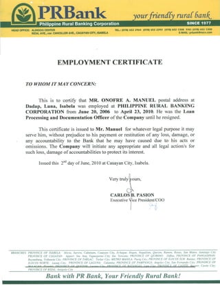 Employment Certificate (PR Bank)