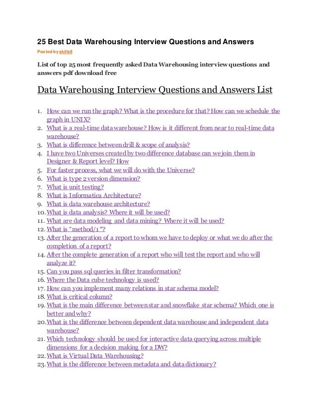 25 best data warehousing interview questions and answers warehouse interview questions