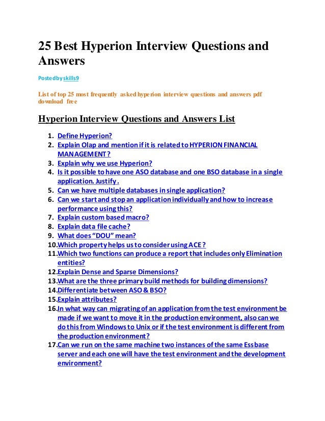 25 Best Hyperion Interview Questions And Answers