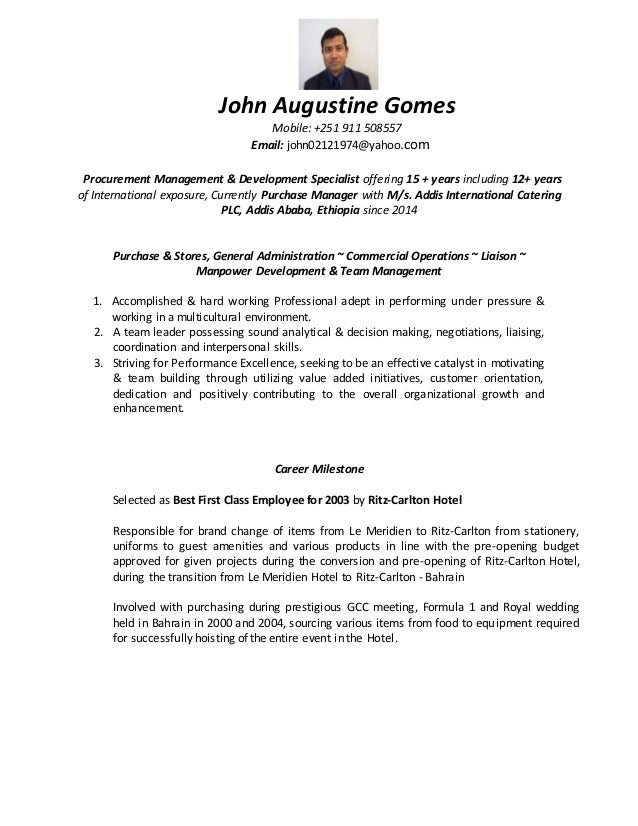 cv of purchase manager