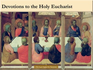 Devotions to the Holy Eucharist
Benediction is the rite of blessing
with the Eucharistic host. It is given
by a priest or ...