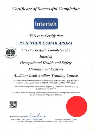 LA OHSAS 18001 R K Arora