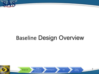 Background
Design
Requirements
and Fulfillment
Risk Mitigation V&V
Project
Planning
Baseline Design Overview
7
 