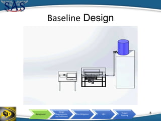 Background
Design
Requirements
and Fulfillment
Risk Mitigation V&V
Project
Planning
Baseline Design
8
 