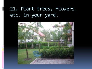 21. Plant trees, flowers, etc. in your yard. 
