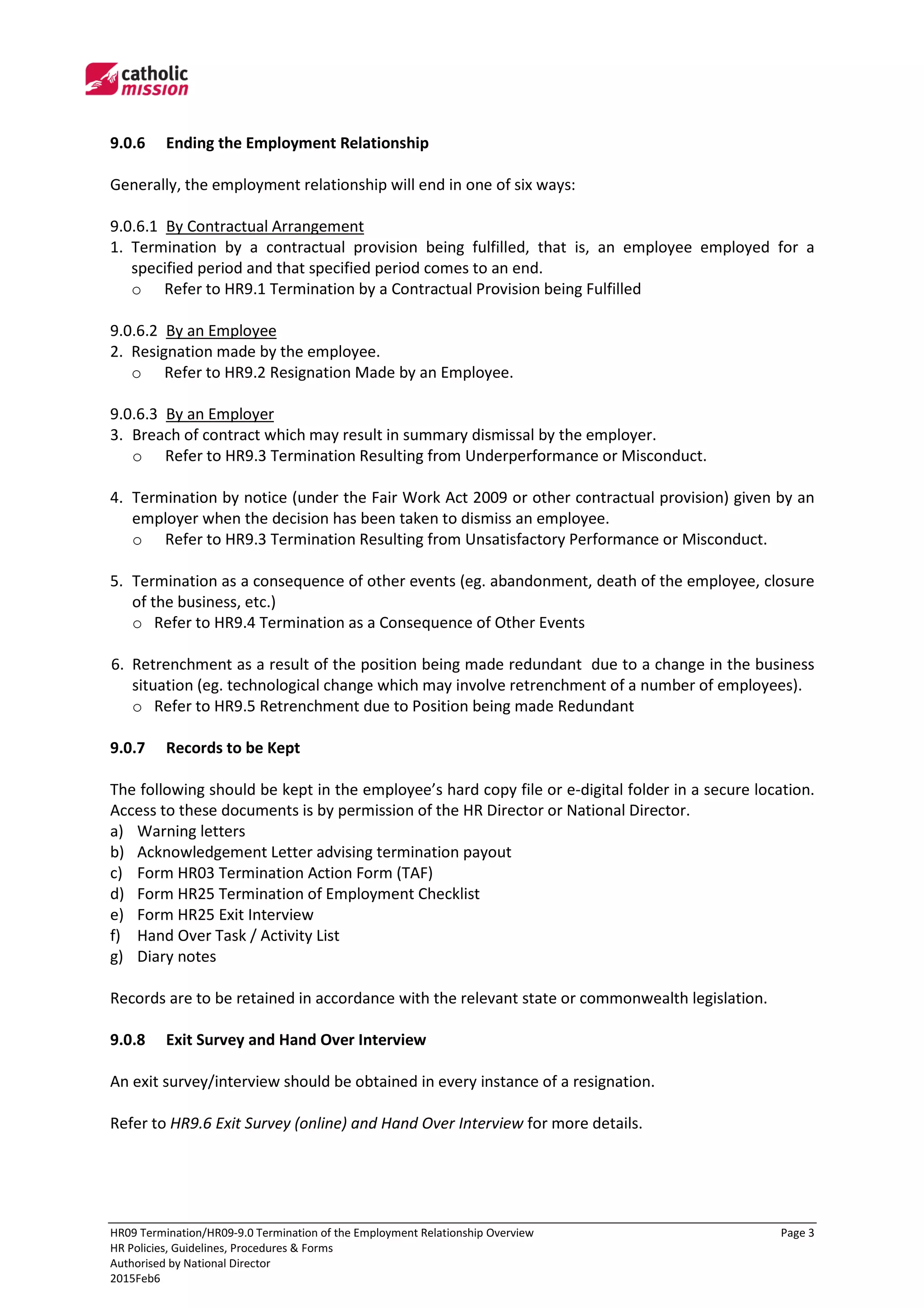 HR09-9-0 Termination of the Employment Relationship Overview | PDF