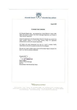 Elounda hotel recommendation letter