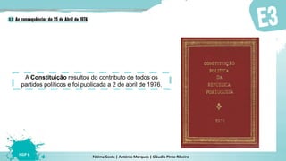 Fátima Costa | António Marques | Cláudia Pinto Ribeiro
HGP 6
A Constituição resultou do contributo de todos os
partidos políticos e foi publicada a 2 de abril de 1976.
 