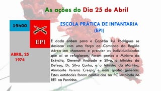 19h00 ESCOLA PRÁTICA DE INFANTARIA
(EPI)
É dada ordem para o Capitão Rui Rodrigues se
deslocar com uma força ao Comando da...