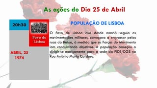 20h30 POPULAÇÃO DE LISBOA
O Povo de Lisboa que desde manhã seguia as
movimentações militares, começava a engrossar pelas
r...