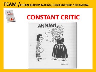 TEAM /ETHICAL DECISION MAKING / 3 DYSFUNCTIONS / BEHAVIORAL 
CONSTANT CRITIC 
CONSTANT CRITIC 
 