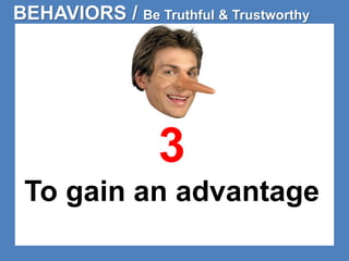 BEHAVIORS / Be Truthful & Trustworthy 
3 
To gain an advantage 
 