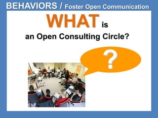 BEHAVIORS / Foster Open Communication 
WHATis 
an Open Consulting Circle? 
? 
 