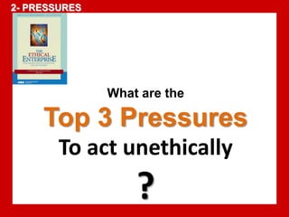 What are the 
Top 3 Pressures 
To act unethically 
? 
2- PRESSURES 
 