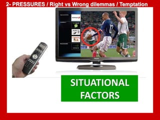 2- PRESSURES / Right vs Wrong dilemmas / Temptation 
SITUATIONAL 
FACTORS 
 