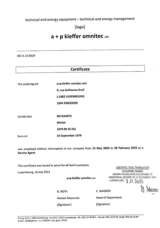 Certificate a+p kieffer omnitec
