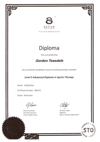 Gordon Teasdale L 5 Sports Therapy Diploma