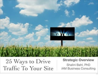 25 Ways to Drive      Strategic Overview
                         Shalini Bahl, PhD
Trafﬁc To Your Site   iAM Business Consulting
                                                1
 