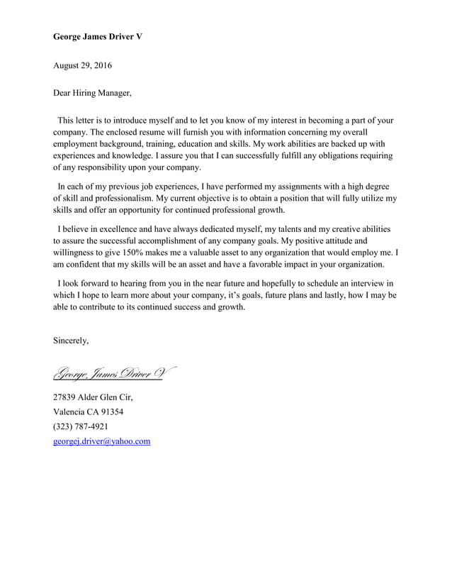 Driver Cover Letter PDF