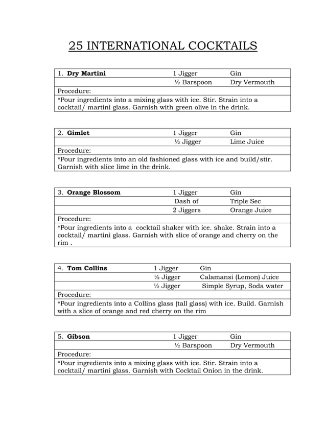 25 International Cocktail Recipes PDF