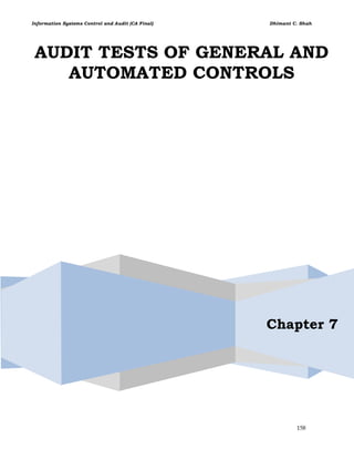 Information Systems Control and Audit (CA Final) Dhimant C. Shah
158
AUDIT TESTS OF GENERAL AND
AUTOMATED CONTROLS
Chapter 7
 