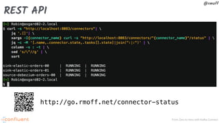 From Zero to Hero with Kafka Connect
@rmoff
REST API
http://go.rmoff.net/connector-status
 