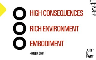 HIGHCONSEQUENCES
RICHENVIRONMENT
EMBODIMENT
KOTLER,2014
 