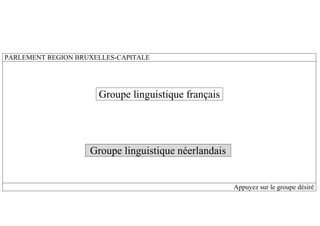 PARLEMENT REGION BRUXELLES-CAPITALE
Groupe linguistique français
Groupe linguistique néerlandais
Appuyez sur le groupe désiré
 