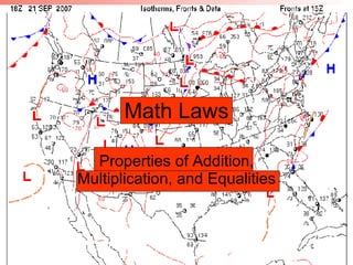 Math Laws Properties of Addition, Multiplication, and Equalities 
