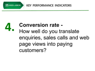 4. Conversion rate - 
How well do you translate 
enquiries, sales calls and web 
page views into paying 
customers? 
 
