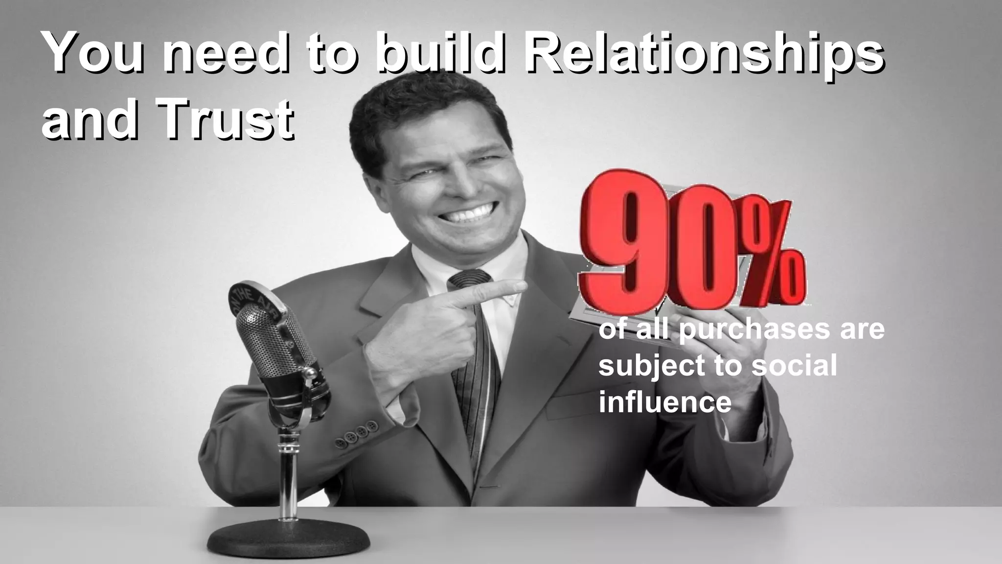 You need to build Relationships
and Trust

of all purchases are
subject to social
influence

 
