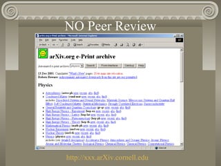 NO Peer Review
http://xxx.arXiv.cornell.edu
 