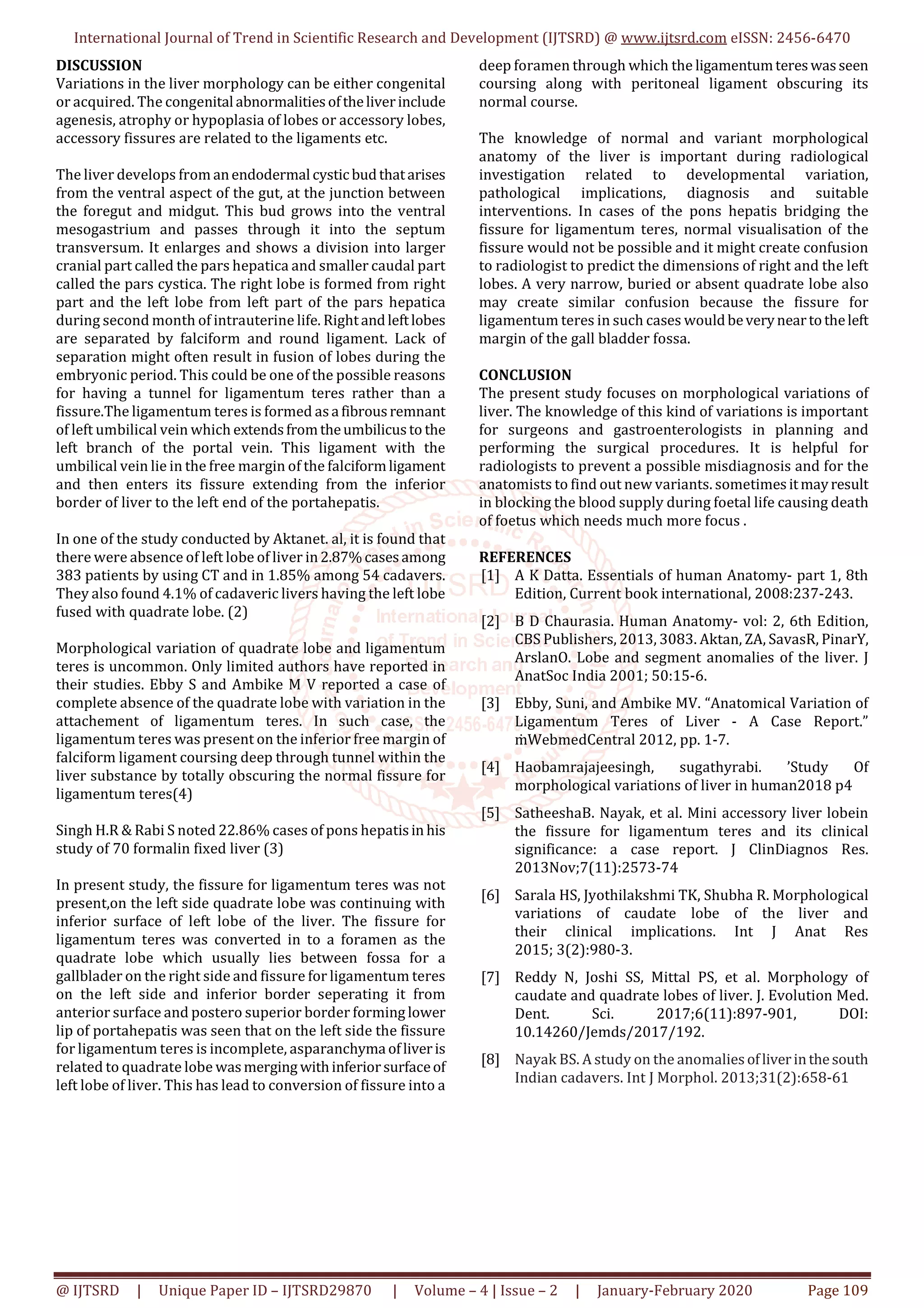 Pons Hepatis of Quadrate Lobe A Morphogical Variation of Liver | PDF
