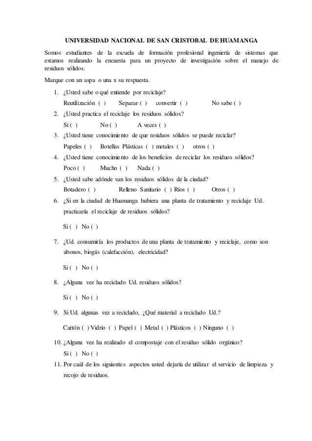 preguntas con until encuesta de residuos s 243 lidos para un proyecto de investigaci 243 n preguntas con until encuesta de residuos s 243 lidos para un proyecto de investigaci 243 n