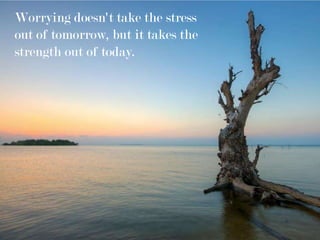 Worrying doesn't take the stress
out of tomorrow, but it takes the
strength out of today.
 