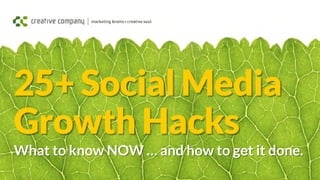 25+ Social Media
Growth Hacks
What to know NOW … and how to get it done.
 