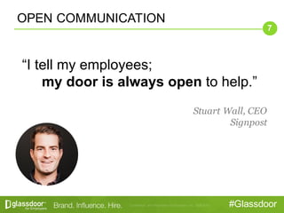 Confidential   and   Proprietary  ©  Glassdoor,   Inc.   2008-­2015 #Glassdoor
7
OPEN  COMMUNICATION
“I  tell  my  employe...
