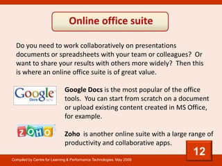 Online office suite

  Do you need to work collaboratively on presentations
  documents or spreadsheets with your team or ...