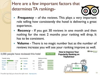 Here are a few important factors that
determinesTA rankings-
 Frequency – of the reviews. This plays a very important
rol...