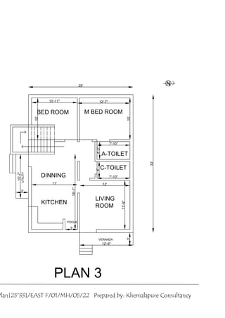 PLAN 3
BED ROOM M BED ROOM
A-TOILET
C-TOILET
LIVING
ROOM
VERANDA
KITCHEN
DINNING
UTILITY
25'
33'
10'-11" 12'-7"
10'
10'
7'-10"
4'-3"
4'
7'-10"
11'-9"
12'
18'-1"
11'
10'-7"
3'
POOJA
3'
3'
12'-9"
N
Khe
Prepared by: Khemalapure Consultancy
Plan[25*33]/EAST F/01/MH/05/22
 