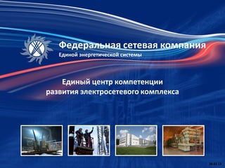 Федеральная сетевая компания
   Единой энергетической системы



    Единый центр компетенции
развития электросетевого комплекса




                                     26.02.13
 