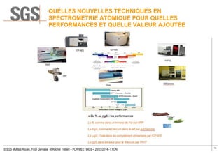 16
© SGS Multilab Rouen, Yvon Gervaise et Rachel Trebert – PCH MEETINGS – 26/03/2014 - LYON
QUELLES NOUVELLES TECHNIQUES EN
SPECTROMÉTRIE ATOMIQUE POUR QUELLES
PERFORMANCES ET QUELLE VALEUR AJOUTÉE
 