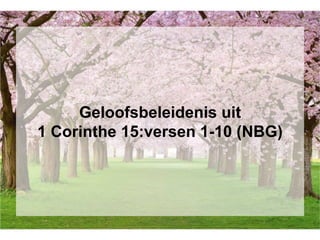 Geloofsbeleidenis uit
1 Corinthe 15:versen 1-10 (NBG)
 