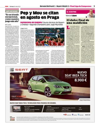 Domingo 26 mayo 2013M 5Borussia Dortmund 1 - Bayern Múnich 2• Final Liga de Campeones
“Es un triunfo
excepcional,
como nuestro
juegoesteaño”
JUPP HEYNCKES
V. V. • Londres
Jupp Heynckes, cansado tras
la celebración pero eufórico
porlavictoria,destacóelbuen
fútbol realizado por su equi-
po durante toda la tempora-
da,yotorgógranpartedelmé-
ritoasusfutbolistas:“Eltriun-
fo de hoy [por ayer] es tan
excepcionalcomolaformaen
que hemos jugado al fútbol
esta temporada. Hemos me-
jorado continuamente. Tene-
mosahoraunasituaciónideal,
en la que los jugadores se en-
tienden entre ellos perfecta-
mente”, explicó.
También quiso el veterano
técnico dar valor al grupo y
a su vestuario, acordándose
deaquellosjugadoresqueayer
no pudieron estar sobre el
campo:“PiensoenBadstuber,
quetuvoqueseroperado;yen
Toni Kroos, que viene de una
lesión y no estaba hoy a dis-
posición.Tambiénenjugado-
rescomoRafinhayDiegoCon-
tento, que hoy tampoco esta-
banenlaconvocatoria.Todos
han contribuido al éxito”.
EL SCOUTING
Marcos López
El dulce final de
una maldición
Los equipos se volvieron
largos, el juego fue de área a
área.Intercambiodegolpes
hasta el agotamiento. La fa-
tiga se traducía en errores y
latácticaquedabaensegun-
do plano. Lewandowski era
lareferenciayeljugadordel
Borussiaparaescapardeun
Bayern que le dio una vuel-
ta de tuerca al partido para
evitar la prórroga.
LadefensadelBorussiase
volvió lenta, tiesos en lo fí-
sico,yconunamedularque
no volvía. Era una agonía.
Ribéry,trasfabricarelpri-
mergol,bajóunbalónlargo
entre centrales y dejó a
Robben en carrera lanzada
paradisputarotroduelopa-
ra la gloria. Había fallado
muchas, pudo ser el héroe
del Mundial, goleador de la
Champions del año pasado
y el hombre del partido en
el primer tiempo. Pudo ju-
garseunamásparaseralfin
el jugador a recordar.
L
osamarillossalieron
a mandar. Presión
arribayunapersona-
lidad arrolladora. De vícti-
mas a patrones de la final,
buscando anticiparse a ca-
da jugador bávaro que reci-
bía de espaldas y con la má-
ximadeahogaralBayernen
elcampocontrario.Lapiza-
rra deKKlopp se imponía pe-
ro la dependencia del físi-
co era el lado oscuro de un
modo de jugar que genera
incondicionales.
El Bayern, más experto,
prefirió jugar a no cometer
erroresyesperarsumomen-
to. Fueron de menos a más
tras sobrevivir gracias a las
paradas de un héroe llama-
do NNeuer. El portero man-
tuvo a los suyos en el parti-
do hasta que llegó el punto
deinflexióndondelosbáva-
ros fueron a más y el parti-
do se volvió un mano a ma-
no entre RRobben y WWeiden-
feller.
Pep y Mou se citan
en agosto en Praga
SUPERCOPA DE EUROPA Futuros técnicos de Bayern
y Chelsea • Segunda Champions para Jupp Heynckes
J. Castro • Madrid
El destino querrá que, presu-
miblemente, Pep Guardiola y
José Mourinho se enfrenten
en la próxima Supercopa de
Europa, que está prevista pa-
ra el 30 de agosto en Praga,
gran novedad este año.
Uno,Pep,yaestáconfirma-
do en el banquillo bávaro. El
otro, Mou, tiene toda la pinta
deacabarenelbanquilloblue,
porloque eldueloentreelca-
talán y el portugués está ser-
vido. Un partido con mucho
morbo,quenoseproducedes-
de fines de la temporada pa-
sada, cuando Pep se marchó
del Barcelona.
Ese encuentro con mucha
historia podría ser la tercera
Supercopa (tras las de 2009 y
2011) para Pep, que ha gana-
dolasdosquejugóconelcon-
junto azulgrana, y podría ser
la primera para Mou, que no
ha llegado a jugar ninguna,
pues se fue de Oporto e Inter
nada más ganar las respecti-
vas Champions League.
Eso será en agosto. Ayer el
protagonista fue otro entre-
nador, Jupp Heynckes, que
conquista su segunda Cham-
pions League después de la
queconquistóconelRealMa-
drid en 1998, la primera de la
serie de tres que la entidad
madridistacosechóesosaños.
El técnico del Bayern es el
cuarto técnico de la historia
con dos Champions en dos
equipos diferentes. Los ante-
riores fueron Ernst Happel
(1970,Feyenoord,y1983,Ham-
burgo);OttmarHitzfeld(1997,
Dortmund, y 2001, Bayern); y
JoséMourinho(Oporto,2004,
e Inter, 2010). Club al que se
suma el gran Jupp Heynckes.
Los jugadores del Bayern mantean a Heynckes (68) tras el partido.
REUTERS
 