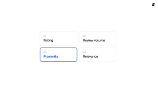 01
Rating
03
Proximity
02
Review volume
04
Relevance
 