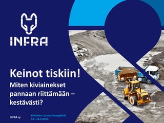 Keinot tiskiin!
Miten kiviainekset
pannaan riittämään –
kestävästi?
INFRA ry

Kiviaines- ja murskauspäivät
13.–14.2.2014

 