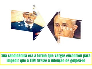 Sua candidatura era a forma que Vargas encontrou para 
impedir que a UDN tivesse a intenção de golpeá-lo 
 
