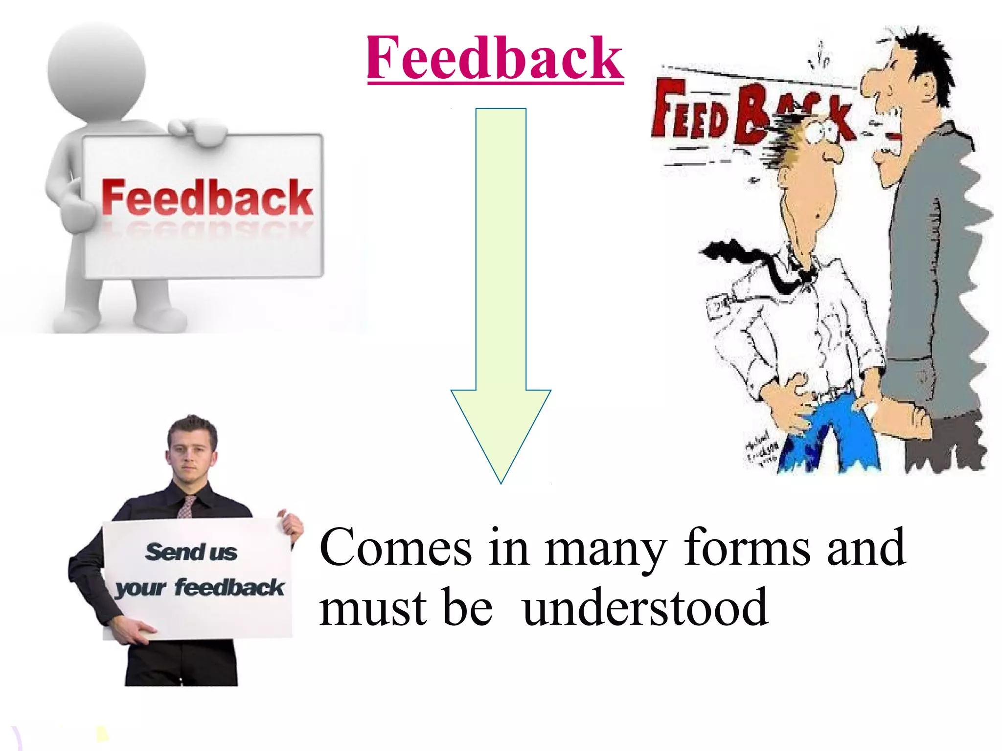 Feedback
Comes in many forms and
must be understood